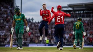 South Africa England Scorecard 2025 featuring Phil Salt's unbeaten 141 during the T20 International at Old Trafford