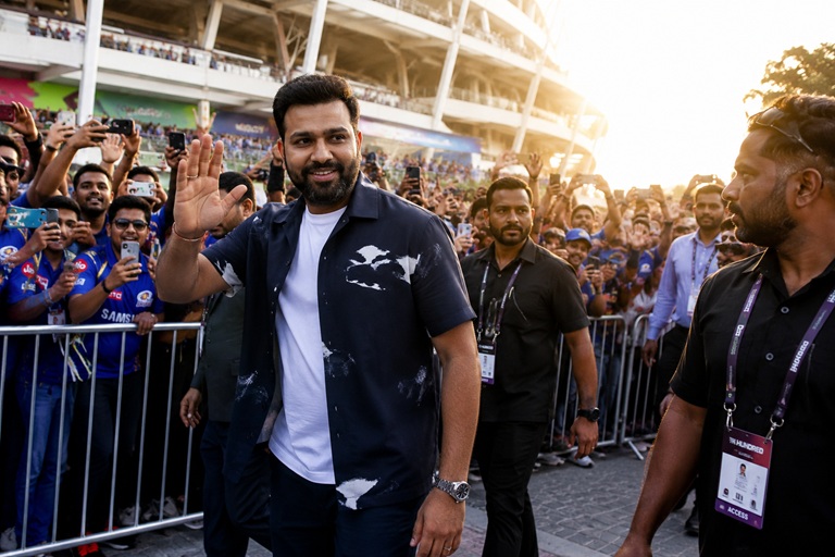 The Hundred Rohit Sharma arrives at The Oval to support MI London during the opening day of The Hundred 2026