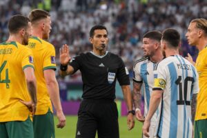 UAE referee team campaign officials officiating at the FIFA World Cup with VAR technology