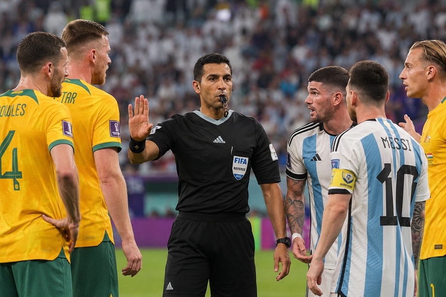 UAE referee team campaign officials officiating at the FIFA World Cup with VAR technology