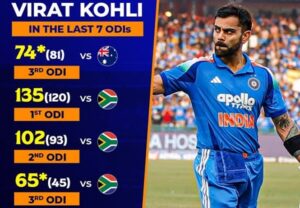 Virat Kohli Last 7 ODIs highest score performance analysis in ODI cricket