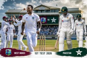 WI vs PAK Scorecard 2026 – West Indies vs Pakistan 1st Test full match scorecard at Brian Lara Cricket Academy