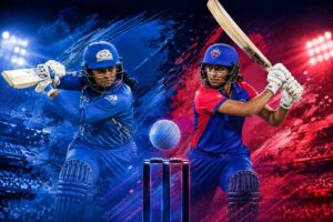 Delhi Capitals Women vs Mumbai Indians Women scorecard showing Jemimah Rodrigues batting in WPL 2026