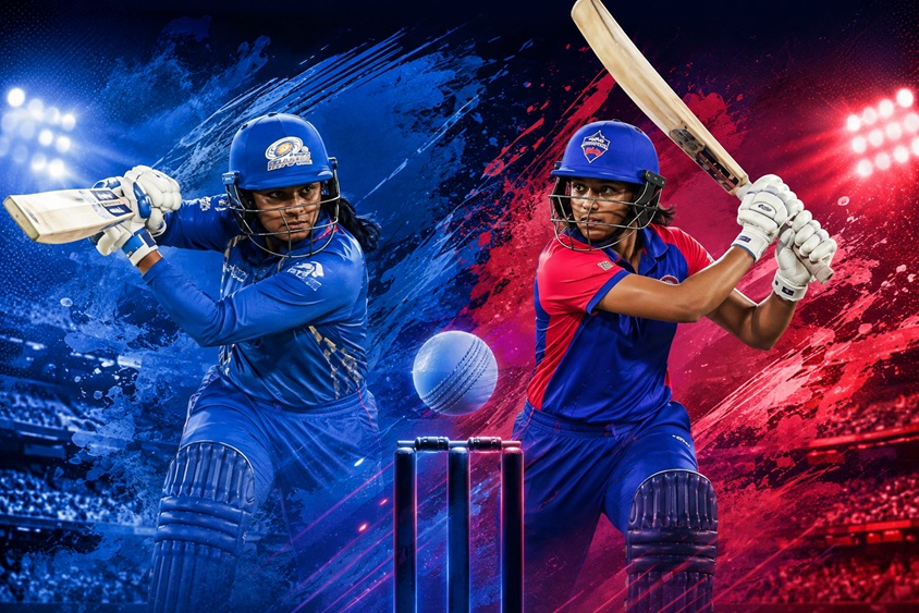 Delhi Capitals Women vs Mumbai Indians Women scorecard showing Jemimah Rodrigues batting in WPL 2026
