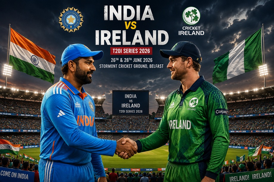 India vs Ireland Timeline 2026 featuring the India National Cricket Team and Ireland National Cricket Team at Stormont Belfast