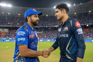 Mumbai Indians vs Gujarat Titans Timeline Complete History 2026 featuring Rohit Sharma, Hardik Pandya, Shubman Gill and Rashid Khan during an IPL match