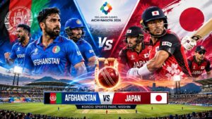 Afghanistan vs Japan 2026 Asian Games cricket match at Korogi Sports Park