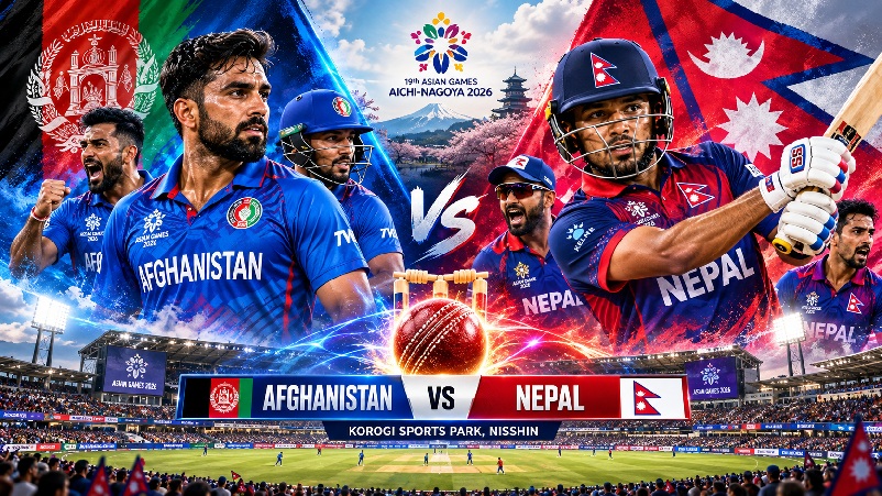 Afghanistan vs Nepal 2026 Asian Games cricket match at Korogi Sports Park