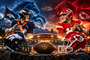 Broncos vs Chiefs MNF 2026 featuring Patrick Mahomes and Bo Nix at Arrowhead Stadium