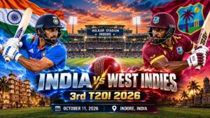 India West Indies 3rd T20I 2026 preview at Holkar Stadium in Indore featuring India and West Indies cricket teams.