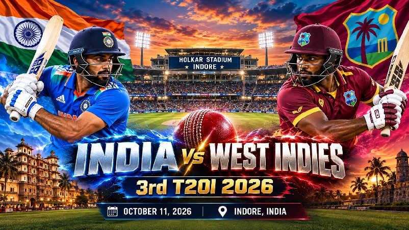 India West Indies 3rd T20I 2026 preview at Holkar Stadium in Indore featuring India and West Indies cricket teams.
