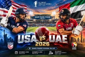 USA vs UAE 2026 Cricket match at Grand Prairie Stadium