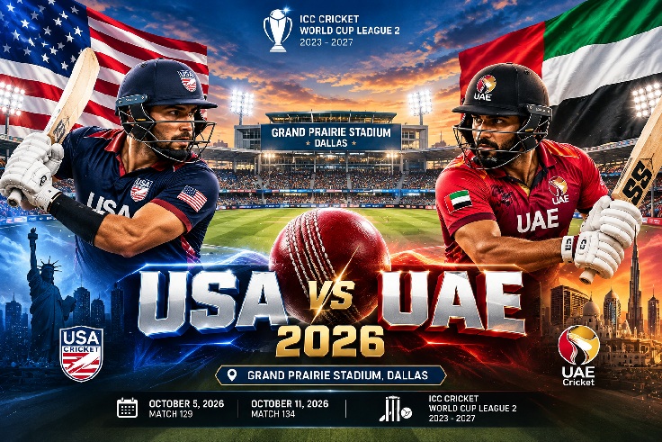 USA vs UAE 2026 Cricket match at Grand Prairie Stadium