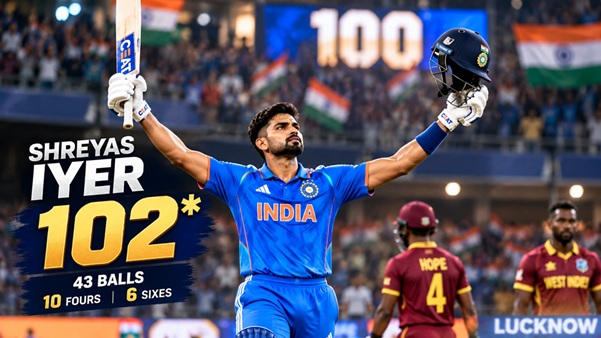 Shreyas Iyer vs West Indies during the India vs West Indies 1st T20I in Lucknow